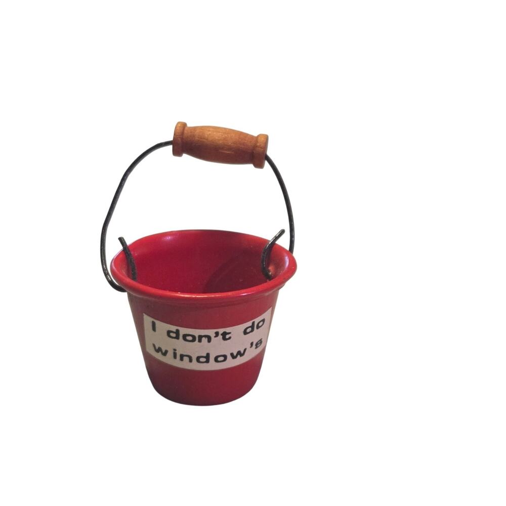 Vintage Miniature Dollhouse Metal Red Bucket Pail with Wood Handle Grip